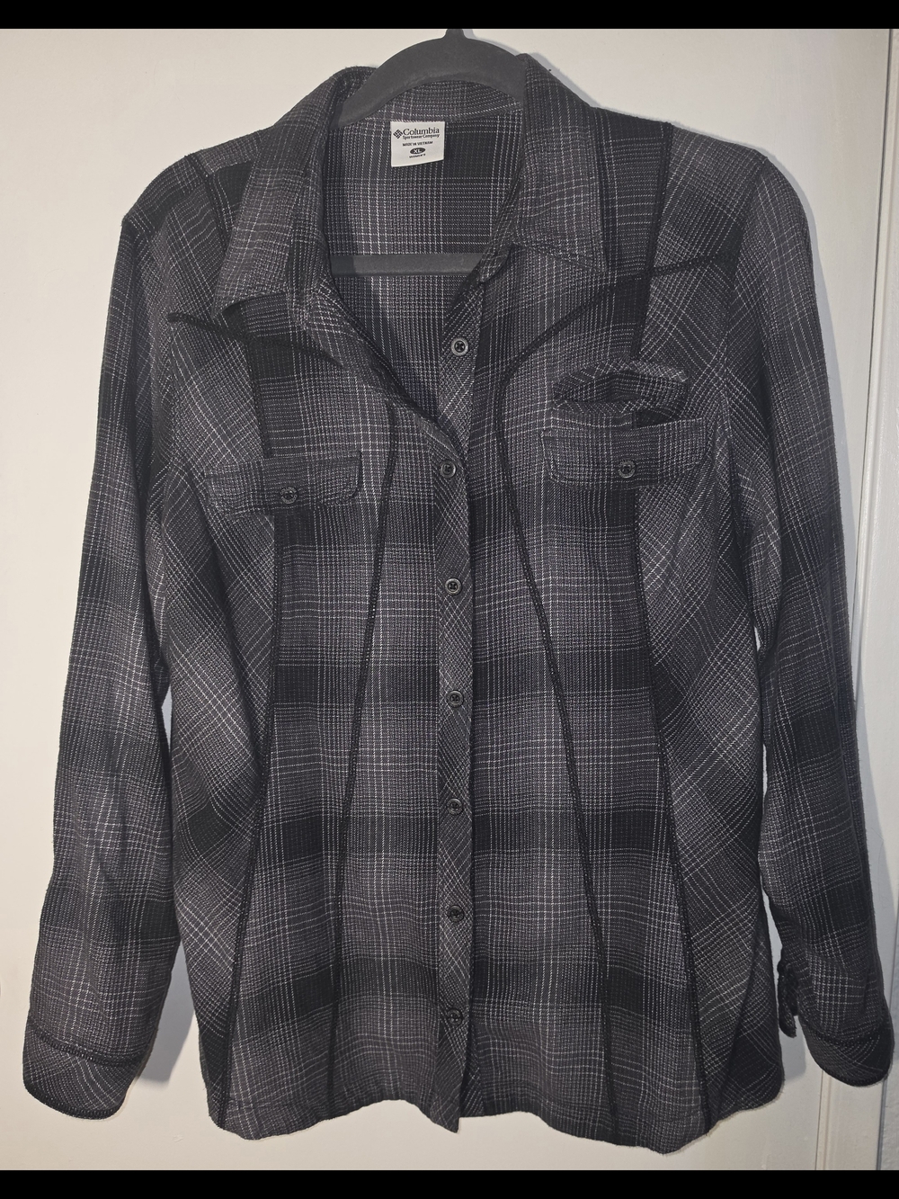 Columbia Black and Gray Plaid Long-Sleeve Button-Down Shirt